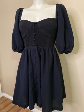 Maeve Anthropologie Black Puff-Sleeve Sweetheart Neck Midi Dress S 🖤